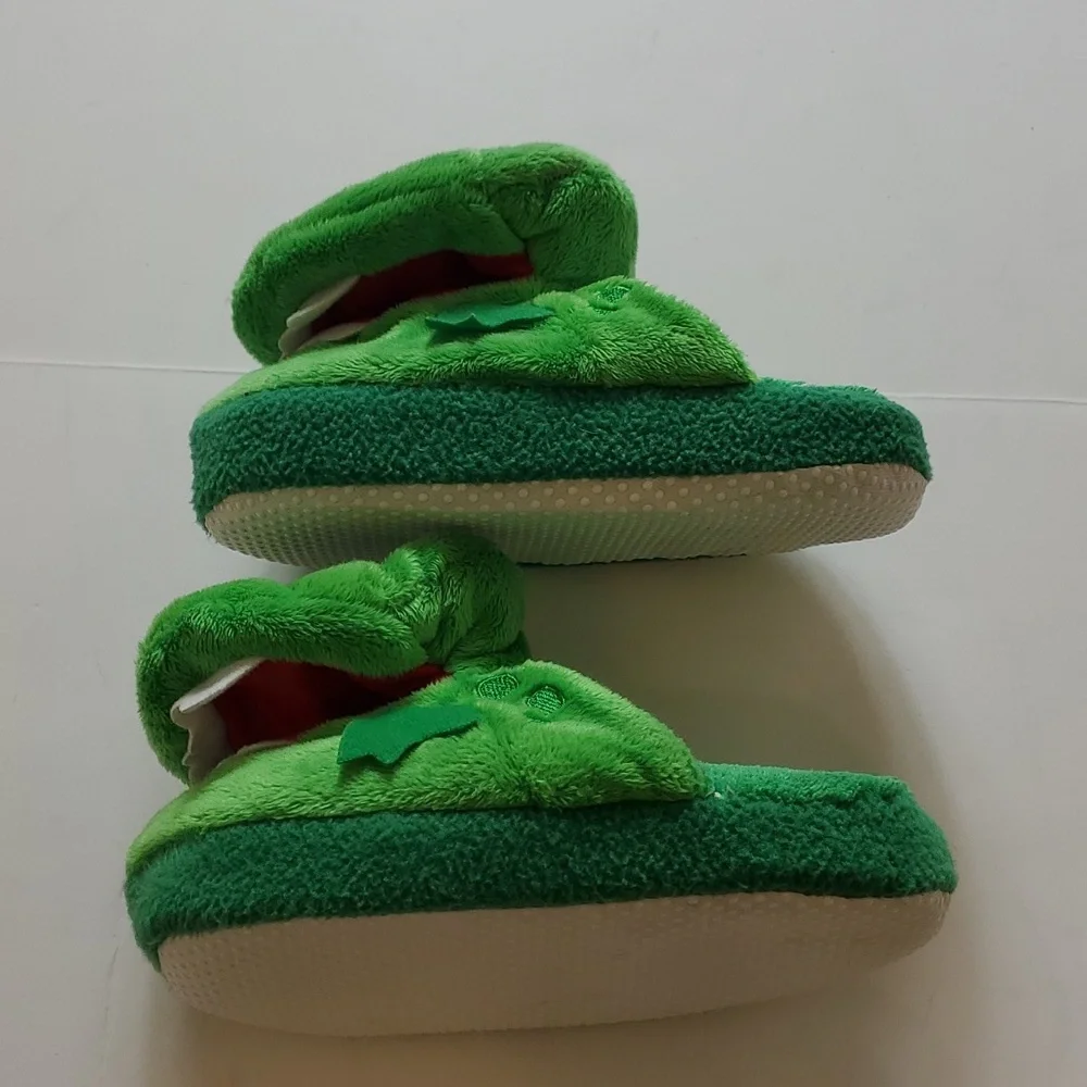 Kids green dragon slip on slippers